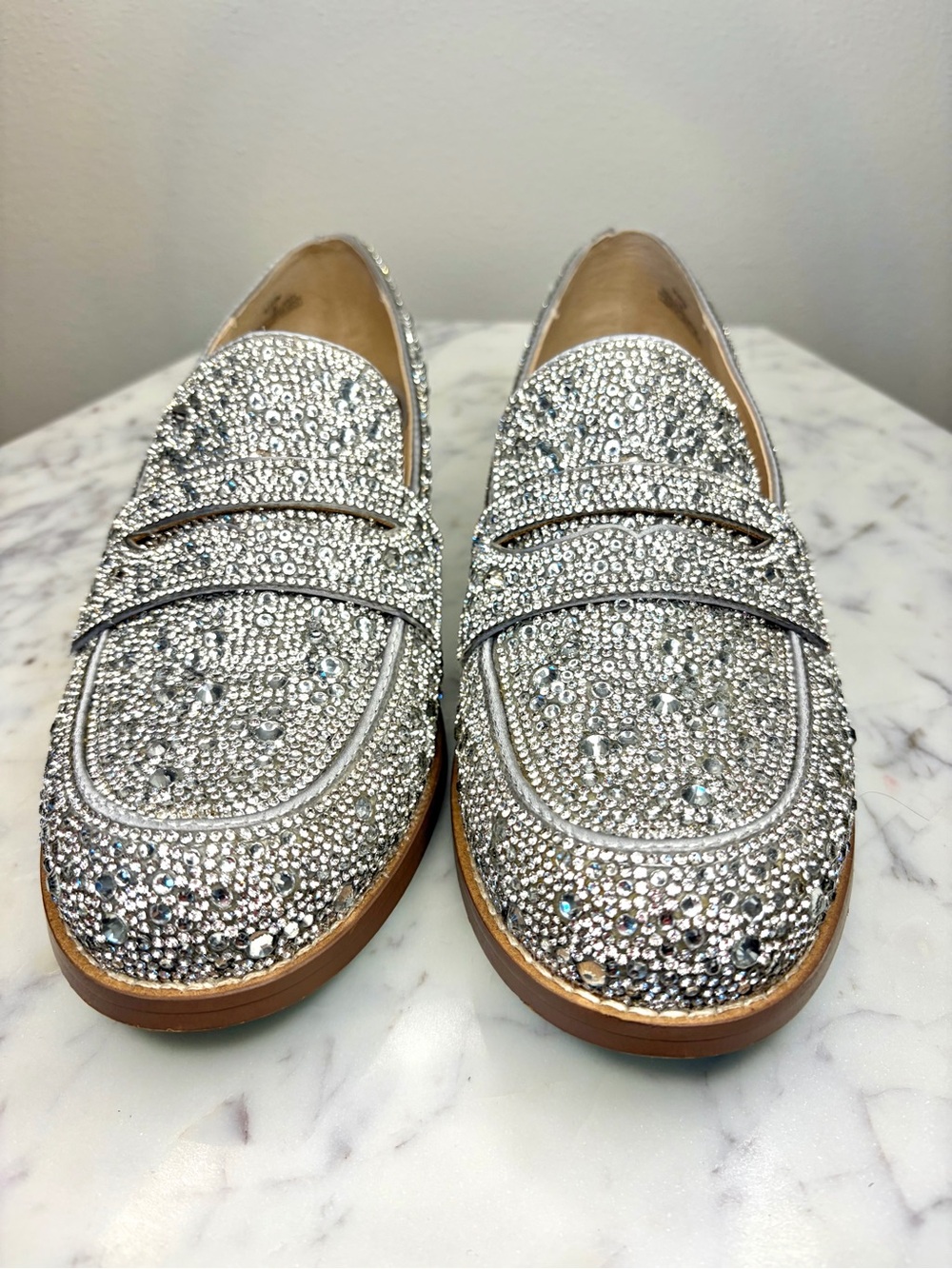 Betsey Johnson Silver Rhinestone Crystal Loafers Size 7.5 Sparkly Flats - Picture 3 of 12